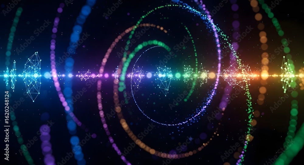 Obraz premium Abstract Digital Particles: Scattered Glowing Orbs Data Flow Cosmos