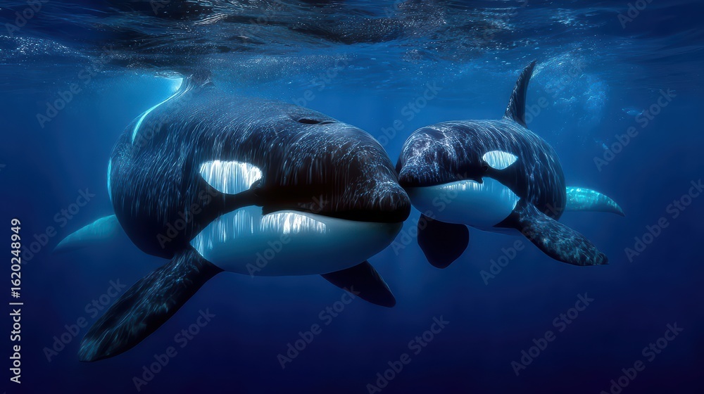 Obraz premium orcas leaping from the ocean