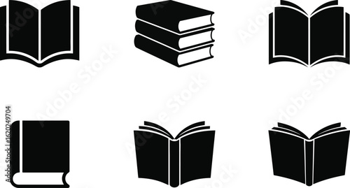 Book silhouette vector icon set, digital book and hardcover book symbol collection in black isolated on white background