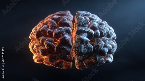 Artistic illustration of human brain halves, symbolizing duality and cognitive contrast.