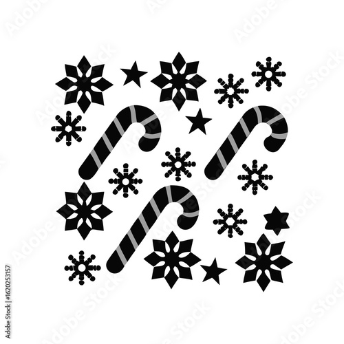 Festive christmas candy canes and snowflakes pattern isolated on white background isolated on transparent background