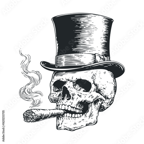 Classic skull with top hat and cigar for unique design projects