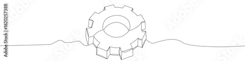 Continuous gear cog vector illustration in simple line art style, perfect for engineering, machinery, mechanical process, automation, and industrial system concepts with clean minimal design.