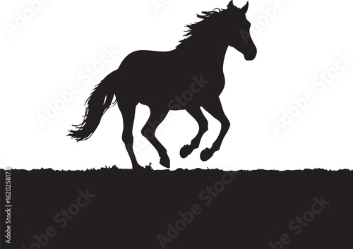 Vector art of silhouette of a horse running in a field isolated on transparent background