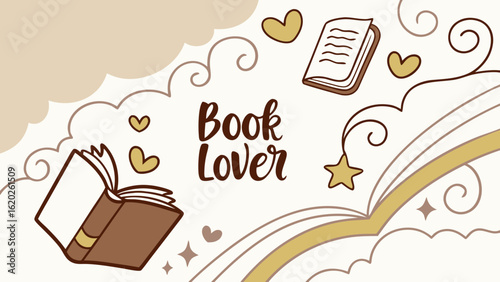 Book lover reading list cute illustration for bookworm readers and bookish lifestyle blog and social media post design