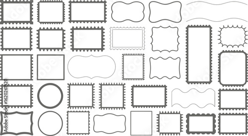 Collection of various decorative frames and borders in different shapes and styles on white background silhouette