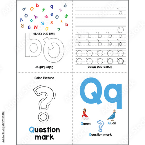 Alphabet minibook activities for kids Qq