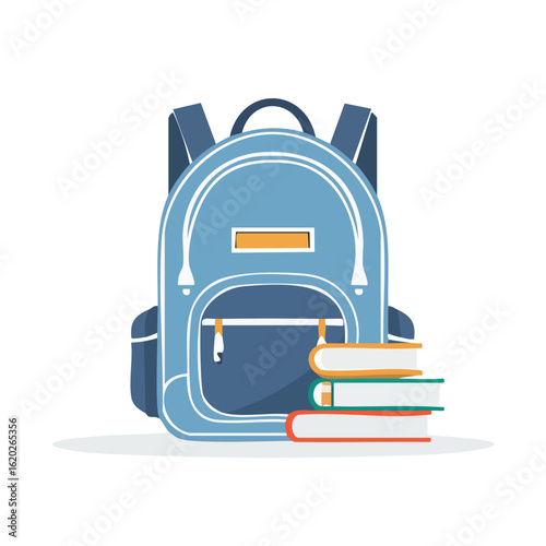 Vector of a Blue Backpack with Books in the Front Pocket - AI Generated