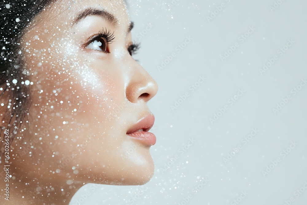 Naklejka premium Asian Woman Face with Glitter Sparkles