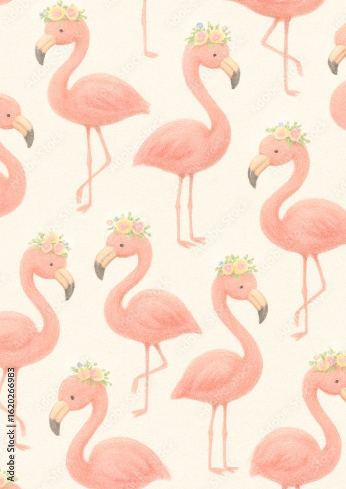 Fototapeta premium Whimsical flamingo floral pattern.