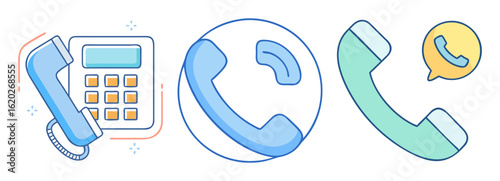 Varied Telephone Handset Icon Set Representing Communication and Connection Options