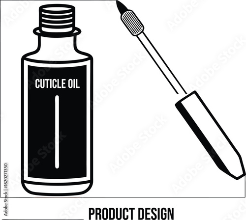 Minimalist Product Design Cuticle Oil Bottle and Applicator Modern Illustration silhouette black vector illustration