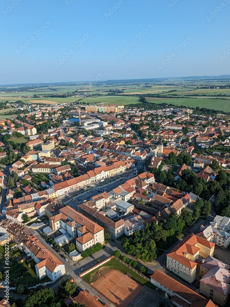 Obraz premium Moravske Budejovice historical town and city center with square aerial panorama