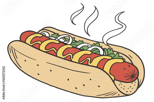 Hot Dog with Toppings Isolated on White Background