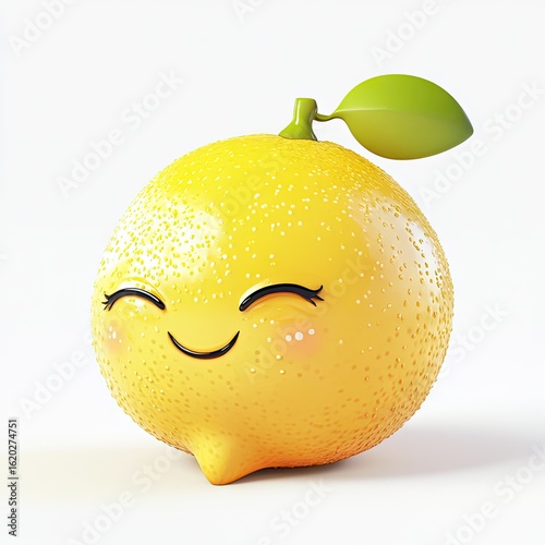 Happy Lemon Fruit Cartoon Character Illustration: Vibrant Yellow Citrus Design Element for Projects