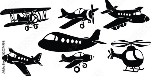 Cartoon Aeroplane Silhouette Vector Set - Kids Playful Icons
