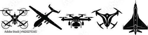 Drone UAV Silhouette Vector Set - Futuristic Tech Icons