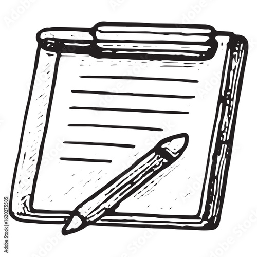 Hand-Drawn Notepad with Pen Icon for Note Taking Illustration