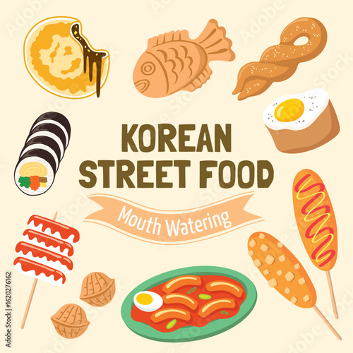 K - Food, Korean Street Food Vector Illustration 