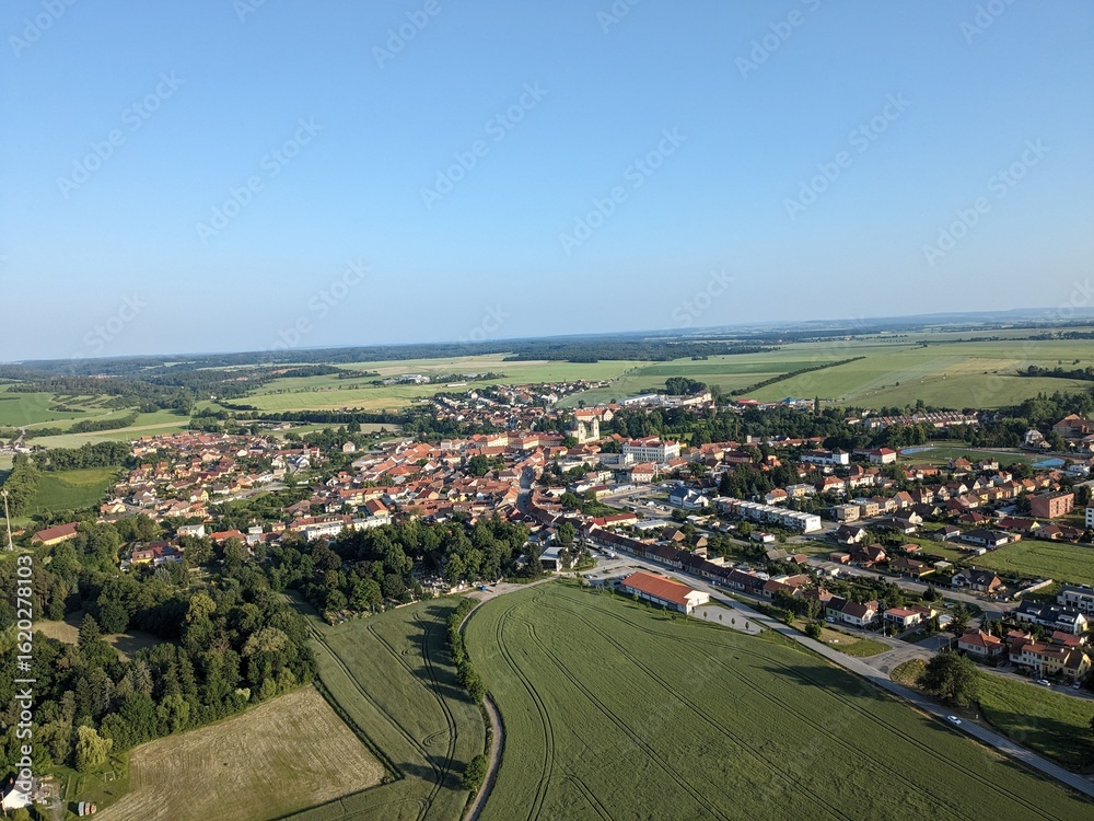 Fototapeta premium Jaromerice nad Rokytnou historical town with large baroque castle aerial panorama
