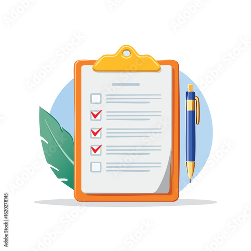List with Green Check Marks and a Pen - AI Generated