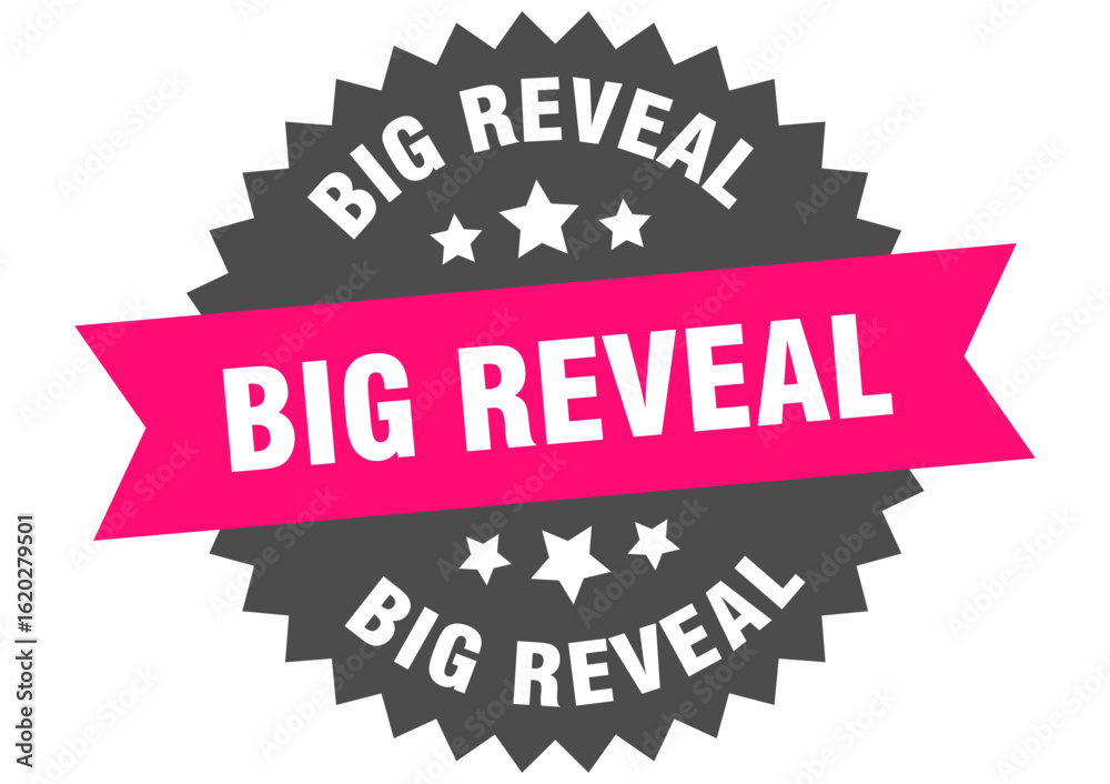 Obraz premium big reveal. big reveal round pink label isolated on transparent background