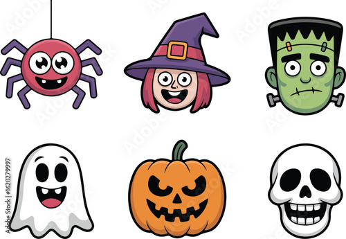 Cute cartoon halloween characters and icons
