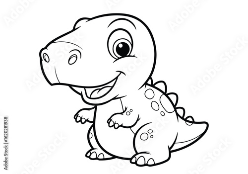 Adorable baby tyrannosaurus rex dinosaur drawing, isolated on white background printable illustration coloring page for kids