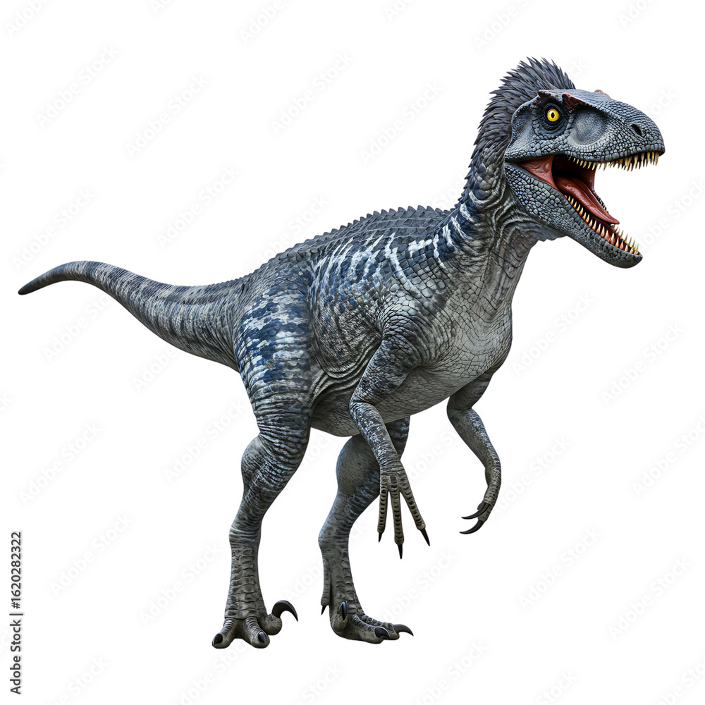 Naklejka premium Grey Velociraptor dinosaur roaring isolated on transparent background illustration element