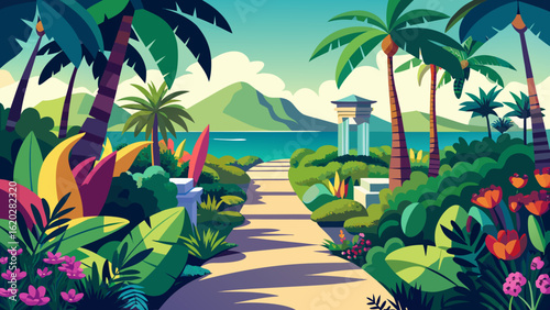 tropical beach with palm trees