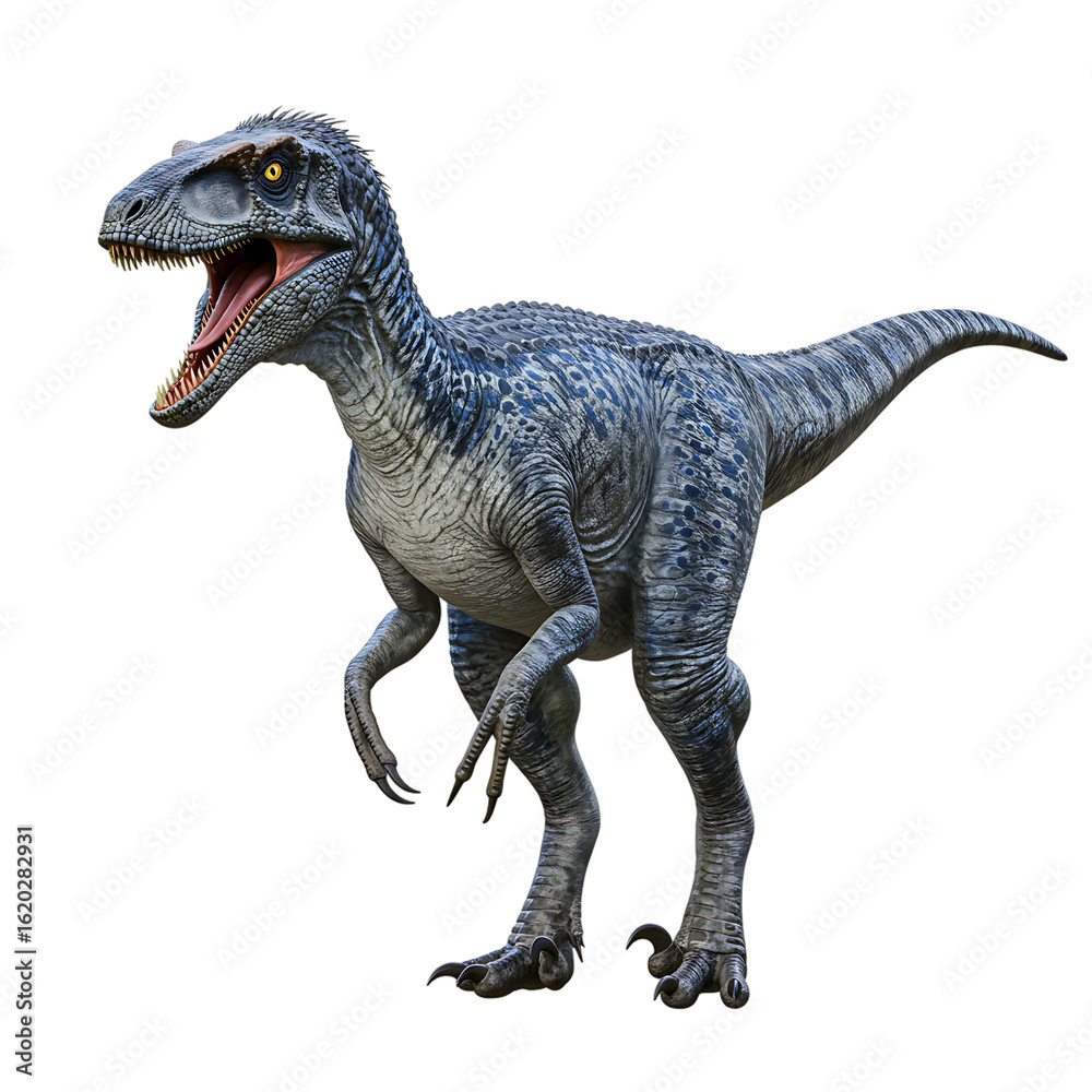 Fototapeta premium Angry raptor dinosaur roaring, dangerous predator, transparent background image