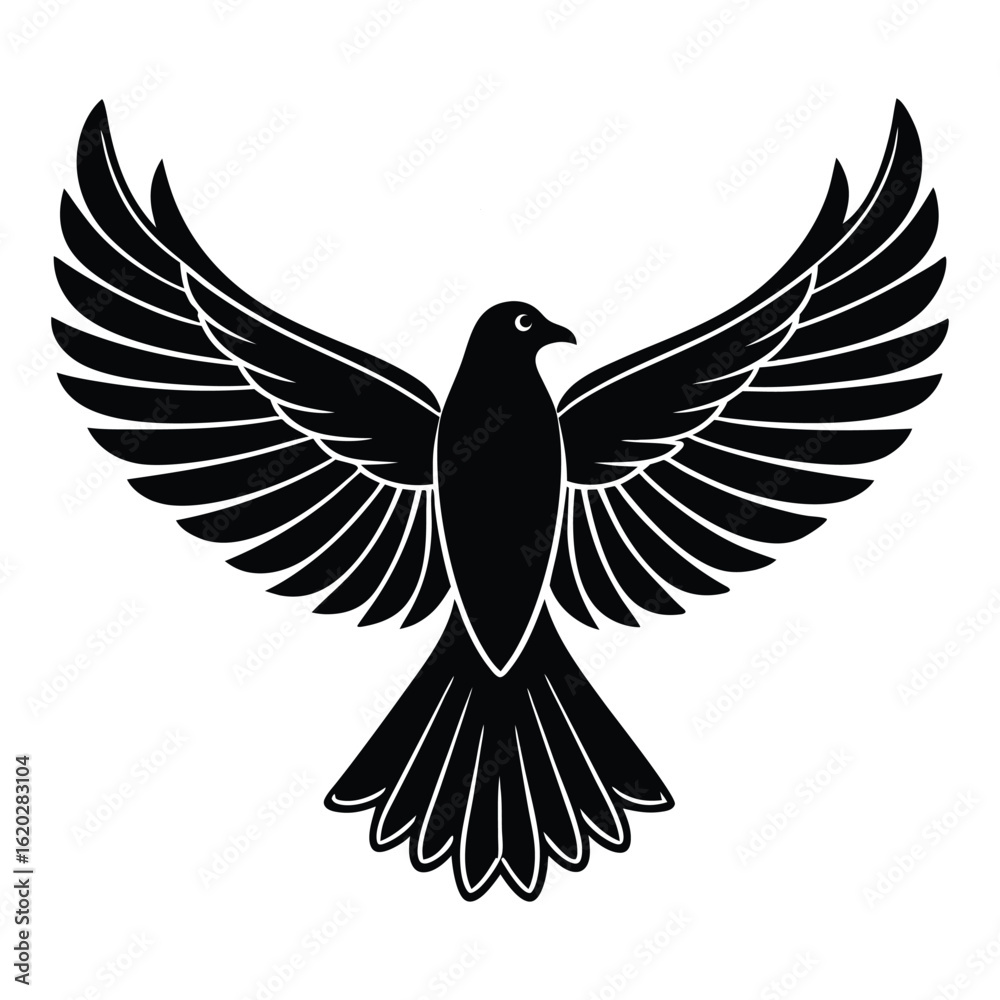 Obraz premium Black Bird Silhouette on Branch Vector Icon Clipart Graphic Isolated Design