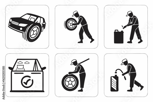 Car Maintenance and Repair Service Icons.