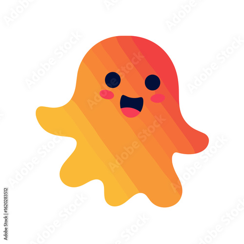 Cute orange ghost character with a happy expression and smiles  