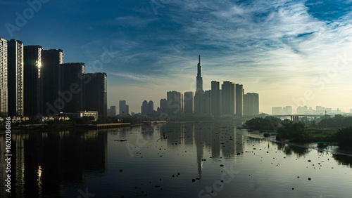 skyscraper at  the river