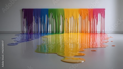 Vertical Rainbow Paint Drips – Multicolor Gradient Melting Down Clean Wall