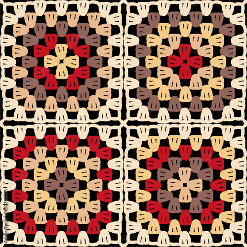 Pattern with crochet granny square wallpaper handmade decorative art design print	
