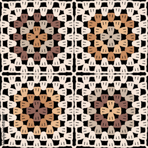 Pattern with crochet granny square wallpaper handmade decorative art design print	
