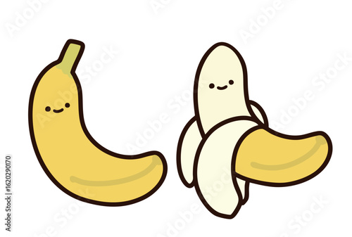 皮を剥いたバナナと皮付きのバナナのかわいいイラスト