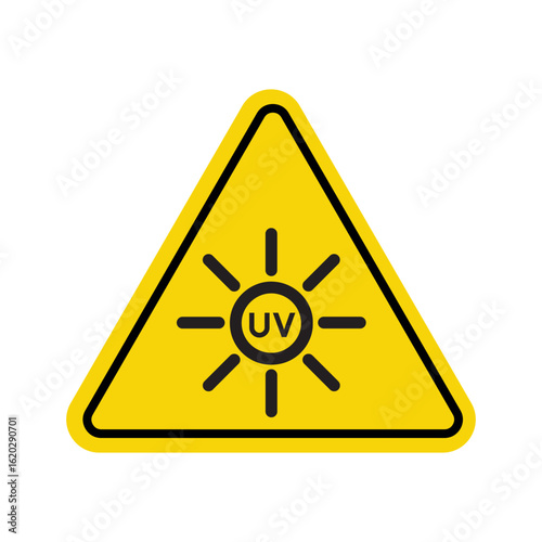 Yellow Triangular UV Hazard Warning Sign with Sun Symbol, Ideal for Safety and Protection