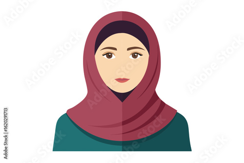 Stylish Hijab Woman Face Line Art on White Background