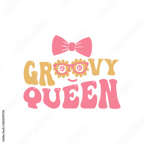 Groovy Queen Retro Lettering with Bow and Glasses