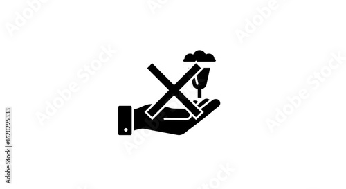 No smoking sign with hand gesture and symbol in black