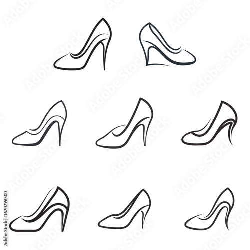 Vector art of elegant high heel shoe pattern isolated on white background for fashion design