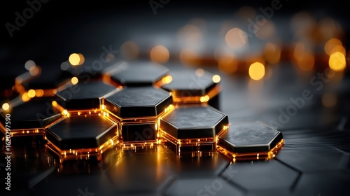 High-Tech Honeycomb Structure Symbolizing Divergent Thinking on Sleek Dark Background with Subtle Light Reflections