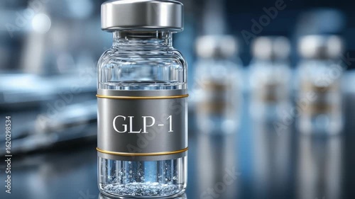 Clear glass vial showcases GLP-1 label, symbolizing modern weight loss solutions