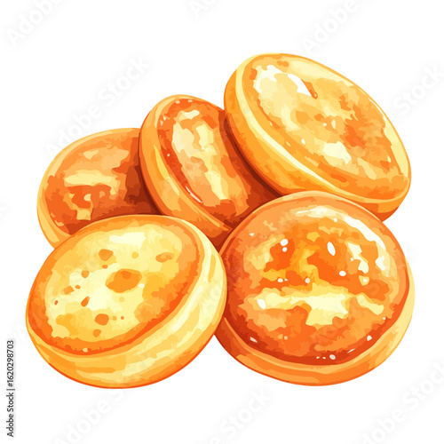 Golden-Brown Stack of Sweet Mini Pancakes, Delicate Texture, Watercolor Style