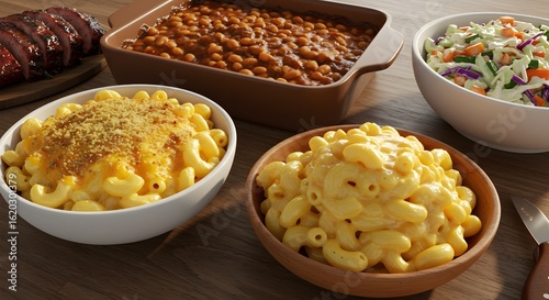 BBQ Feast: Mac and Cheese, Ribs, Baked Beans, and Coleslaw