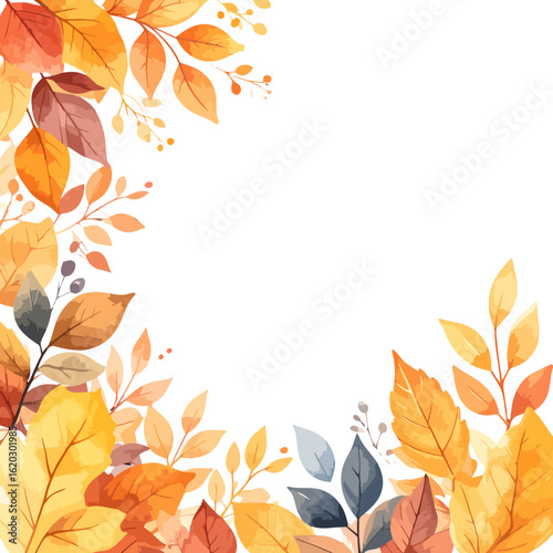 Vibrant Watercolor Autumn Leaves and Branches Forming a Decorative Seasonal Border