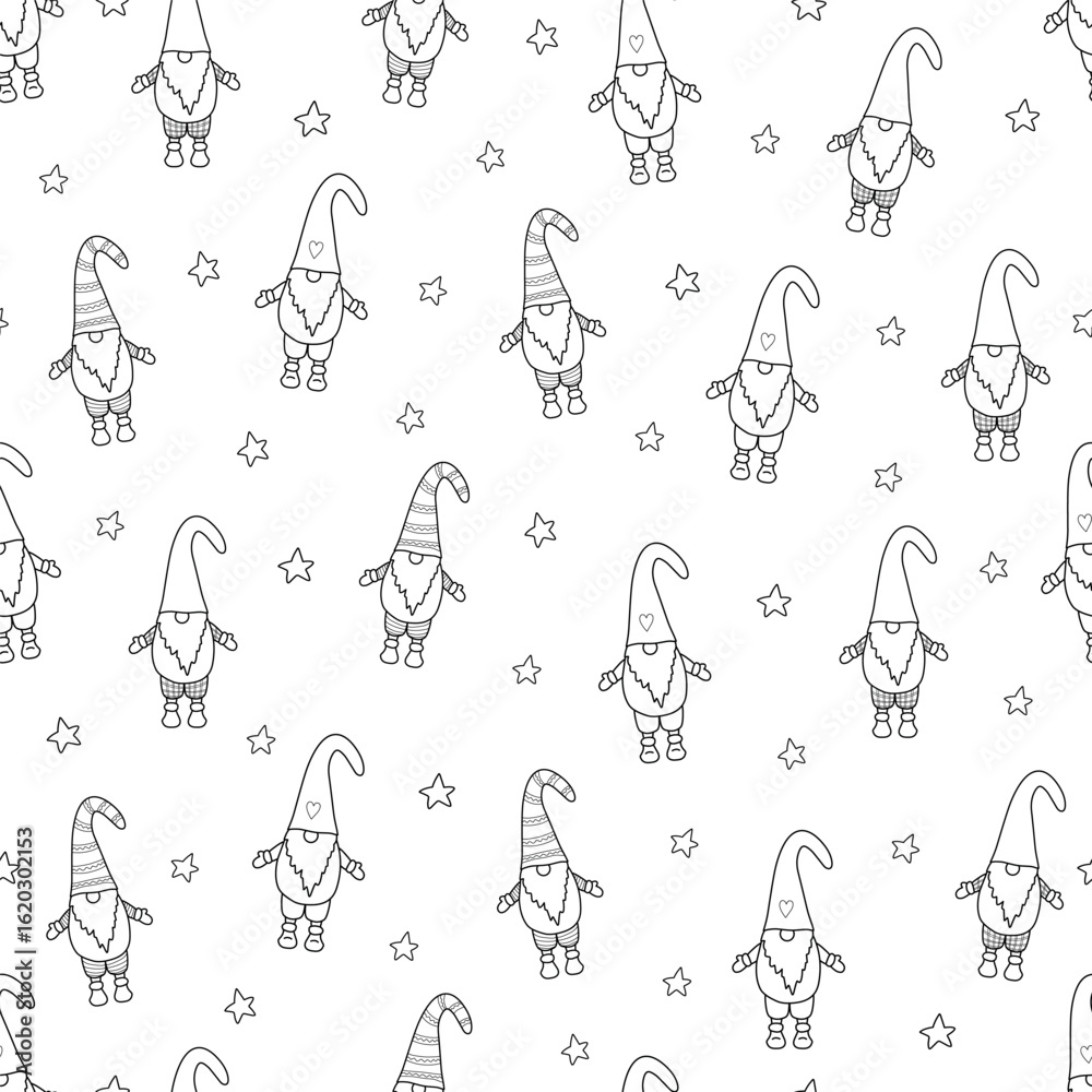 Fototapeta premium Seamless pattern with cute gnomes. Vector illustration for coloring book.